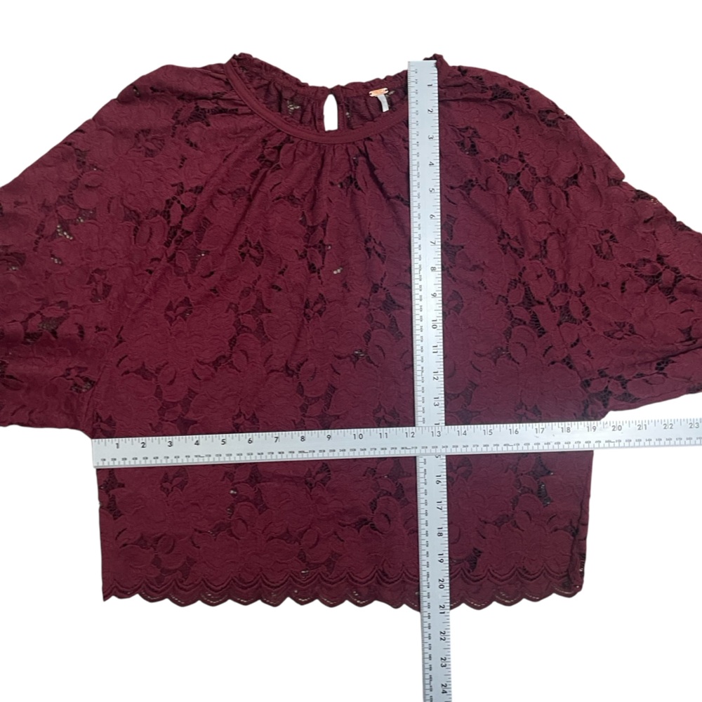 Free People Olivia Wine Burgundy Lace Blouse XS - Picture 4 of 9